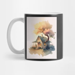 Charming Cute Small Little Cottage with Peach Tree Art Print Mug